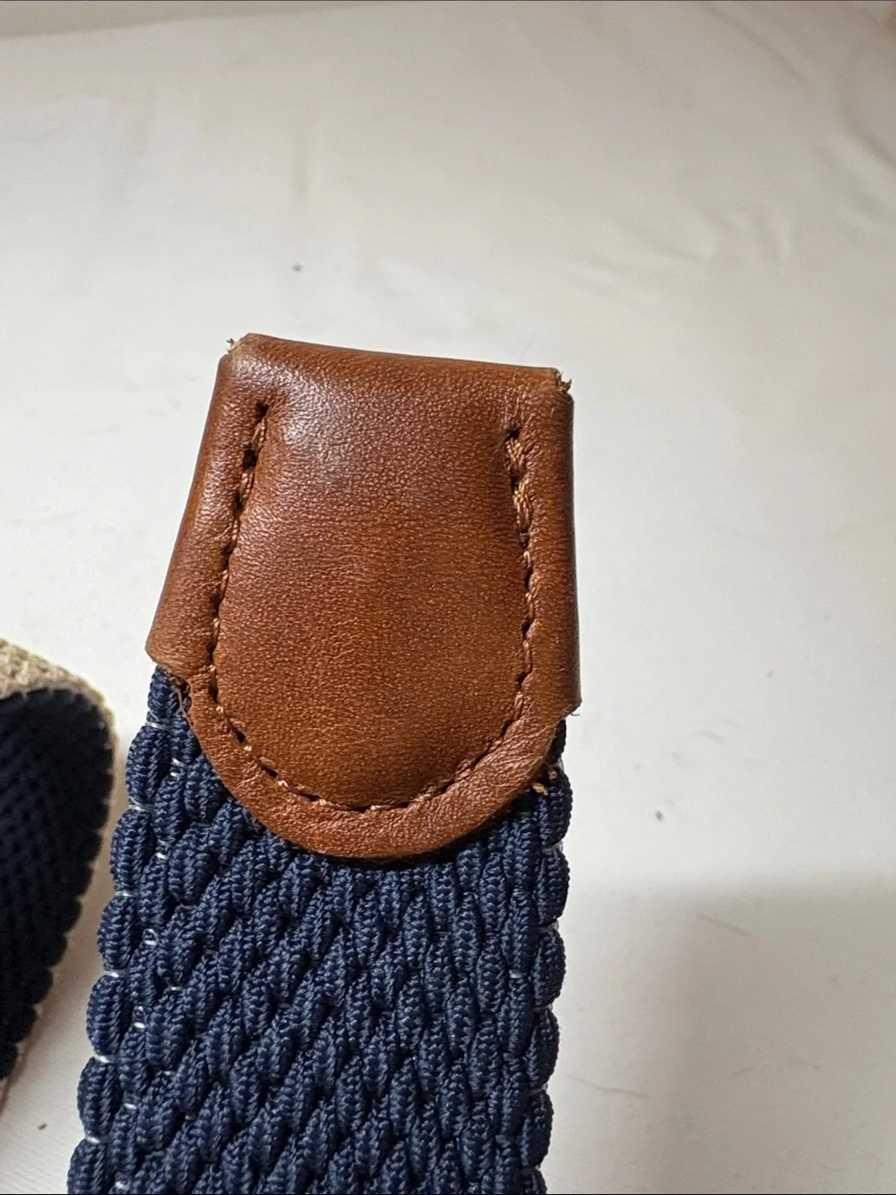 Tommy Bahama Reversible Navy/Tan Woven Textile Belt Flexible Sizing